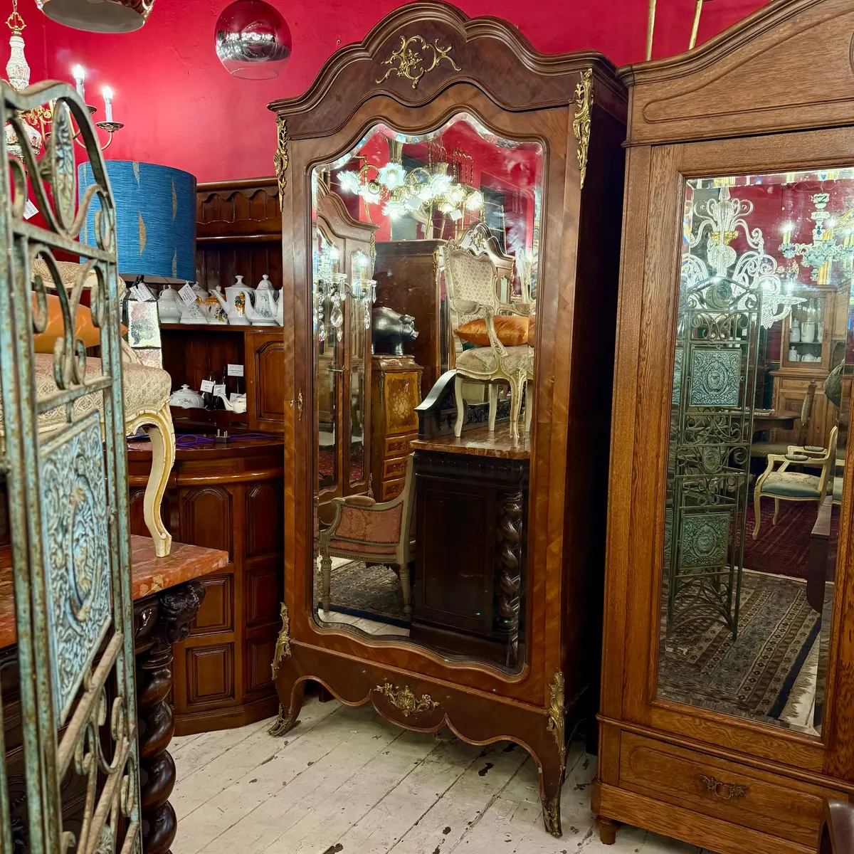 French Louis Xv-Style Mirror Front Single Armoire, C. 1890 1