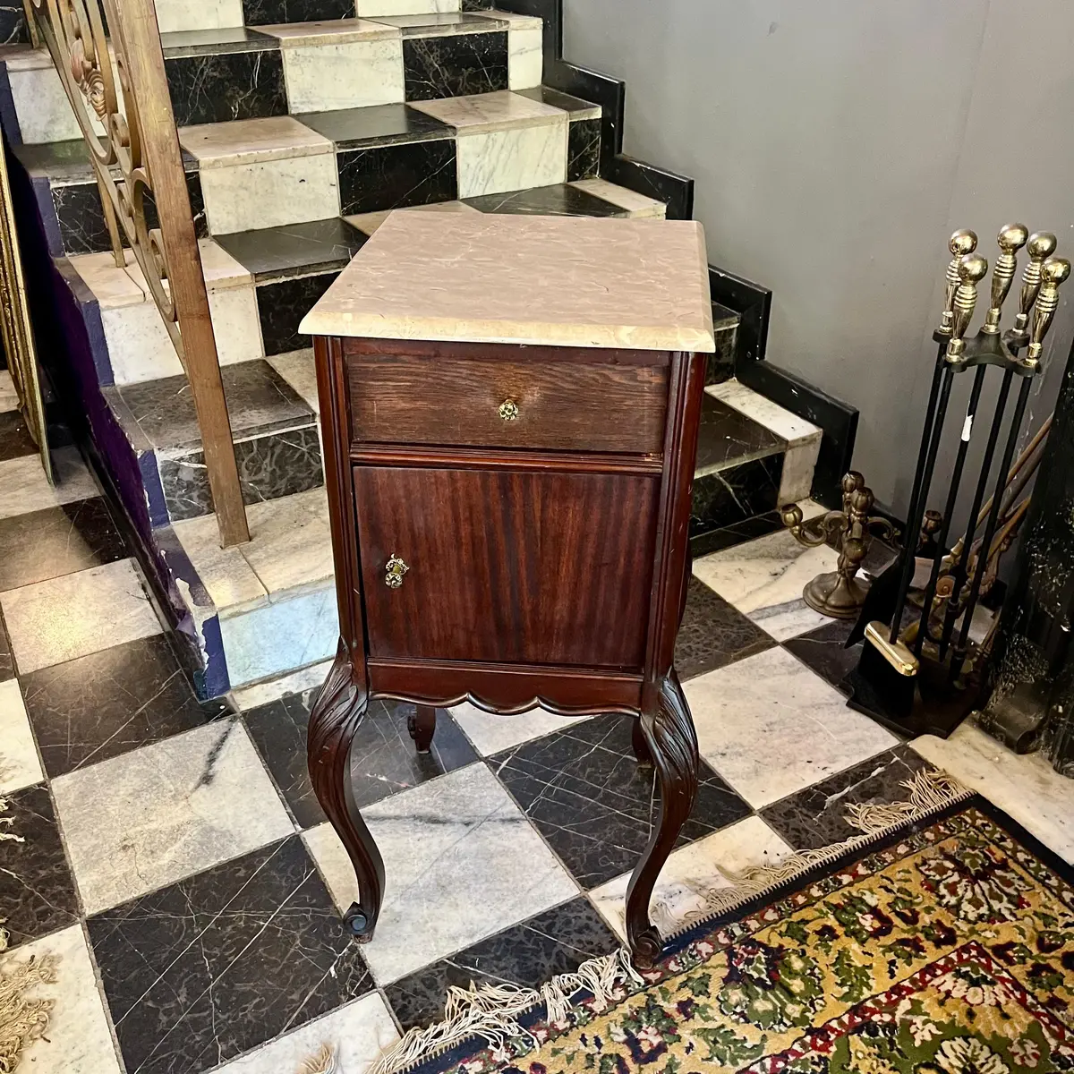 Antique Mahogany With Cabriole Legs And Beige Marble Top 1