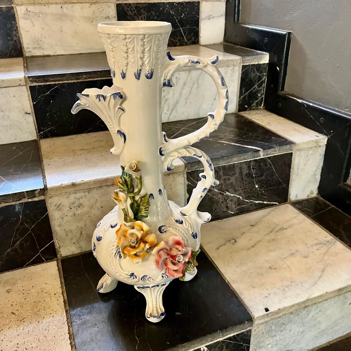 Capodimonte Porcelain Vase With Applied Florals, Italy, 20Th Century 1