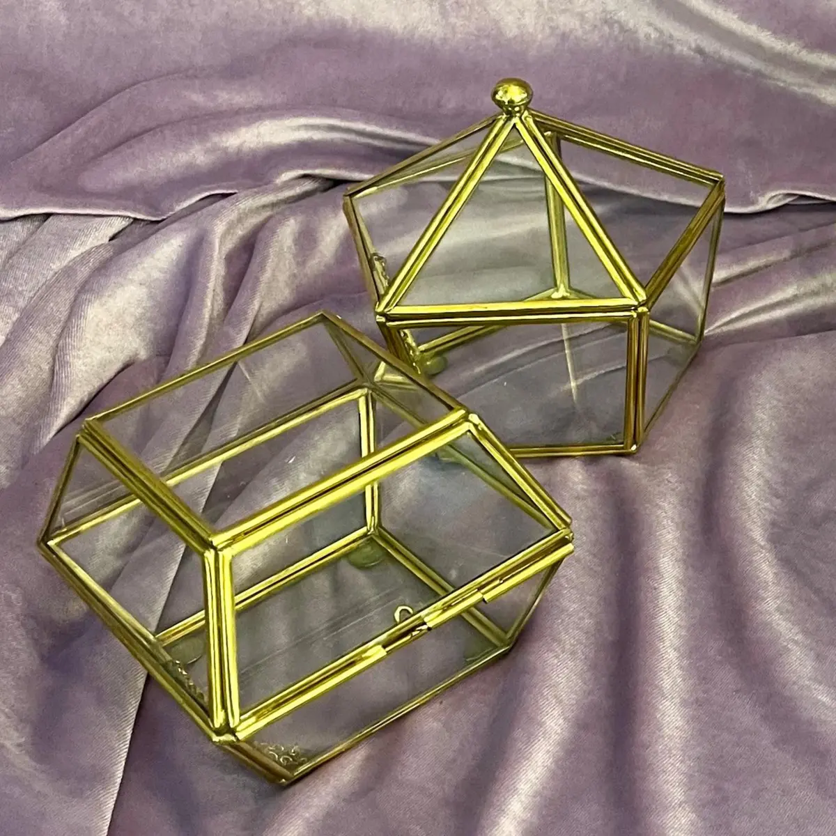 Geometric Glass Display With Brass Framing 1