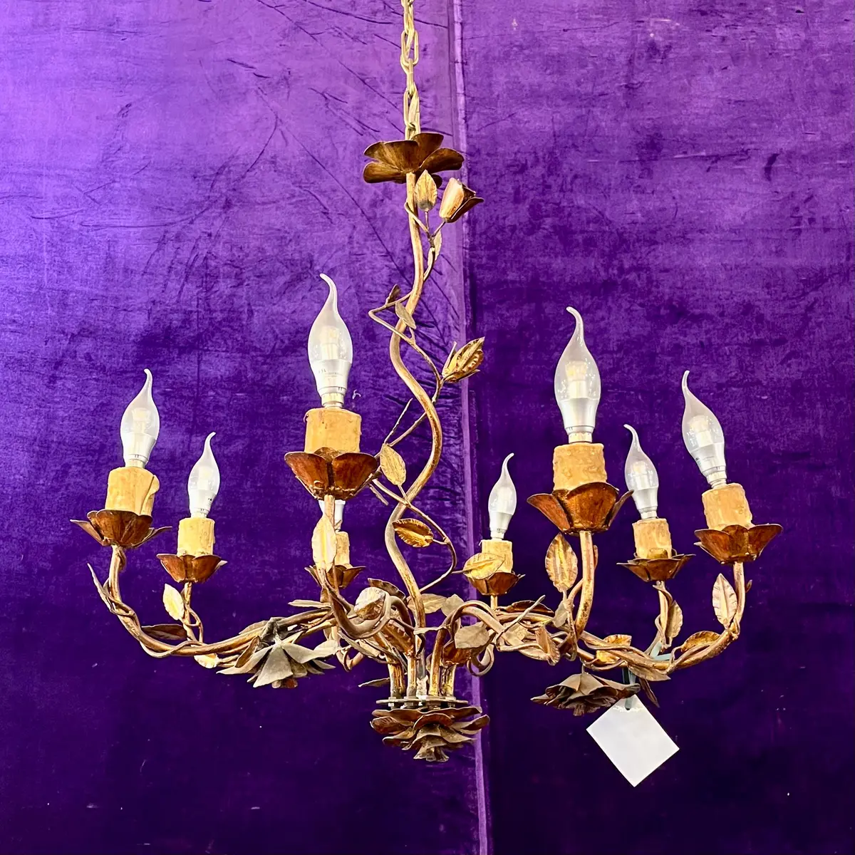 Vintage French Wrought Iron Chandelier With Floral Details 1