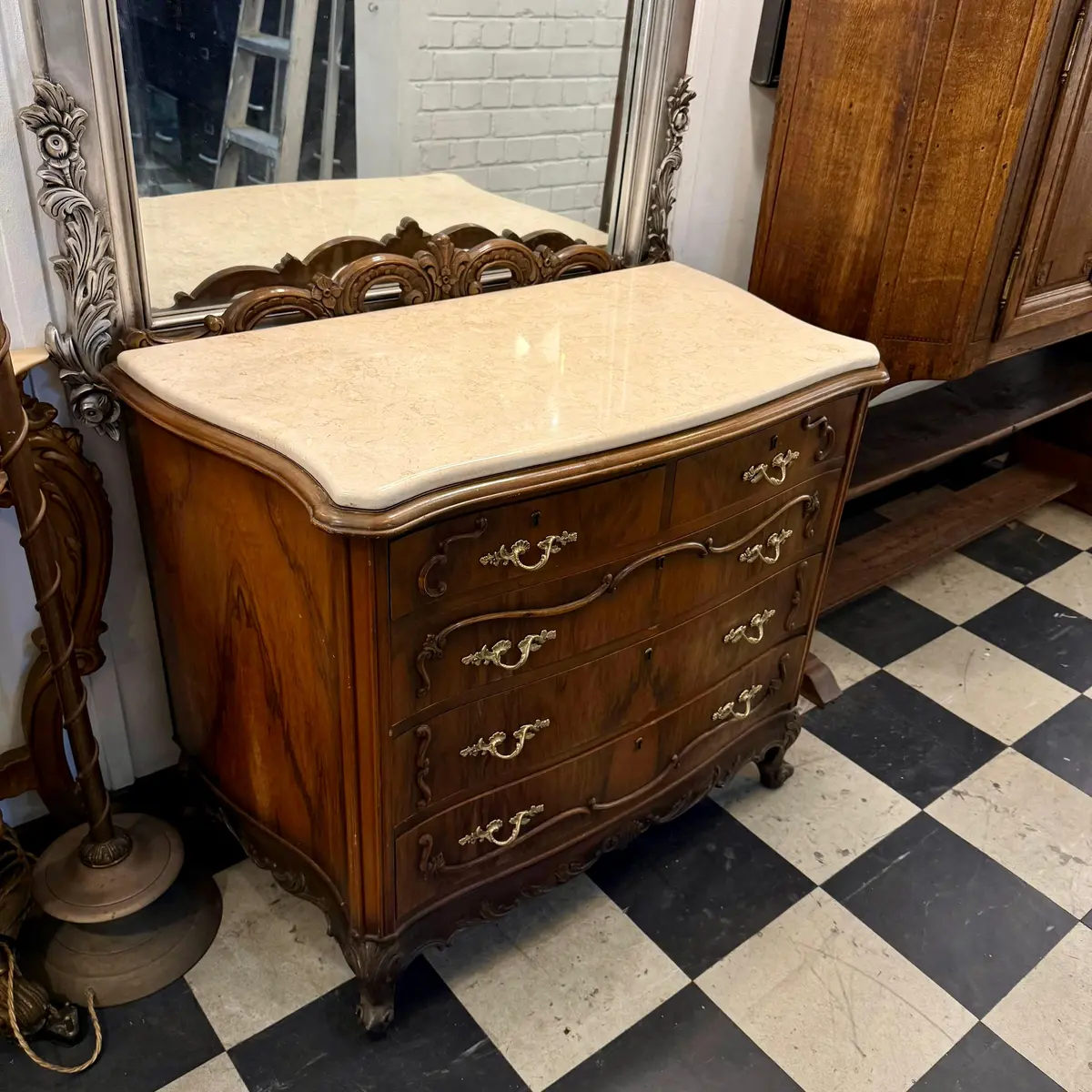 French Louis Xv–Style Mahogany Commode With Marble Top - Sold 1