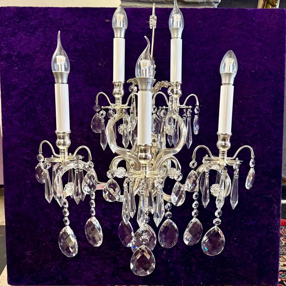 Beautiful 5 Arm Nickel And Crystal Sconce 1