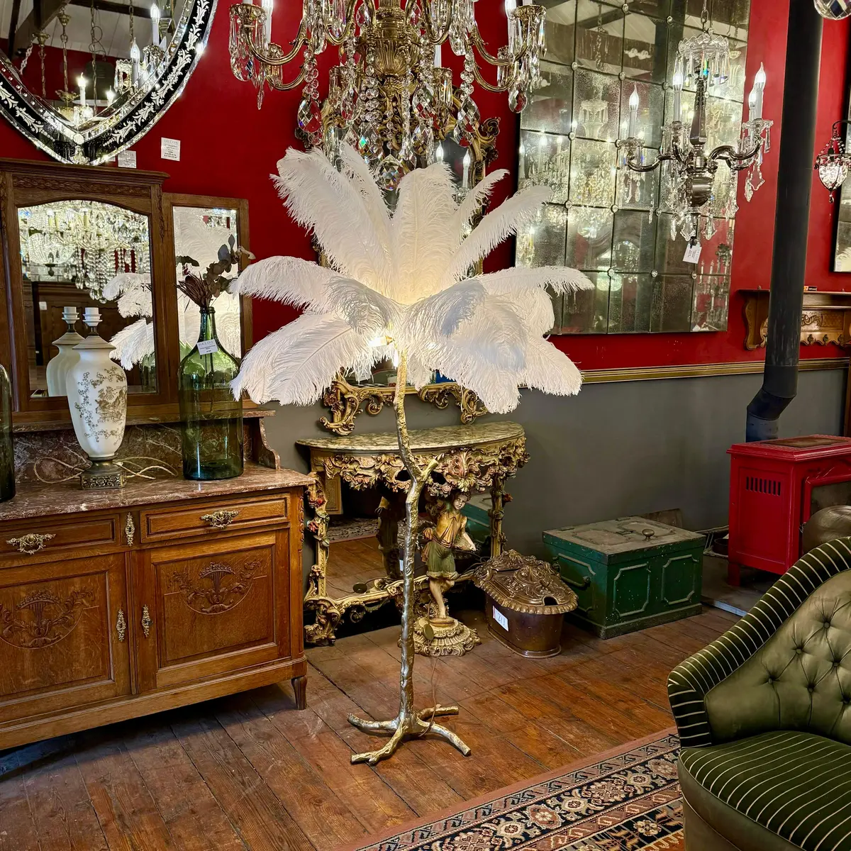 Solid Brass Ostrich Feather Floor Lamp, Contemporary - Sold 1