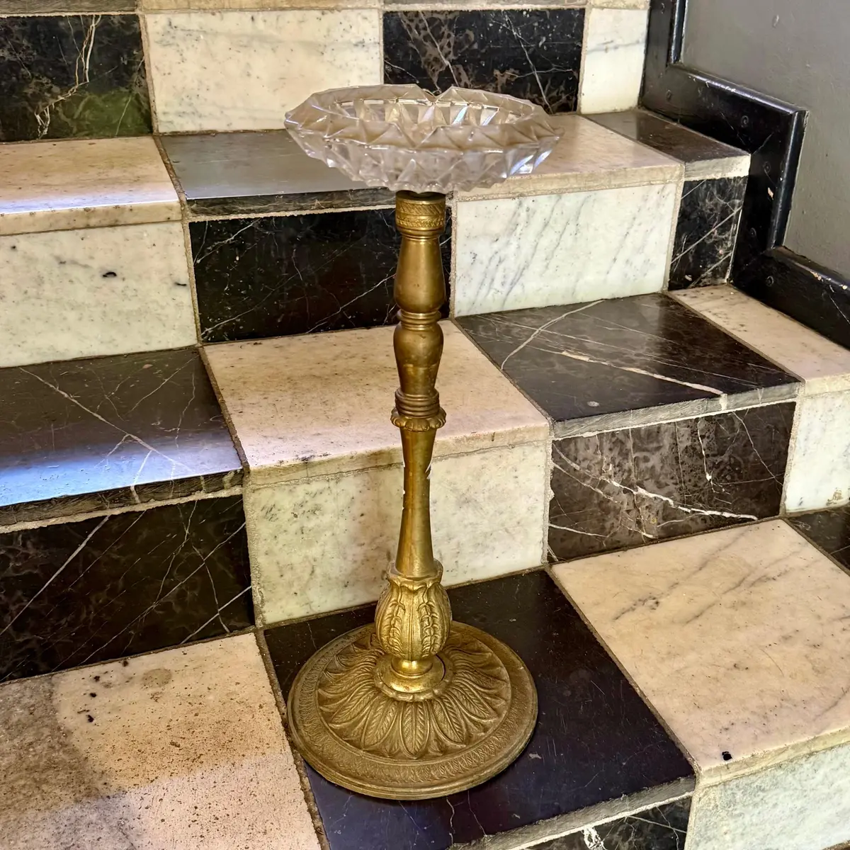 Vintage Brass And Crystal Standing Ashtray - Sold 1