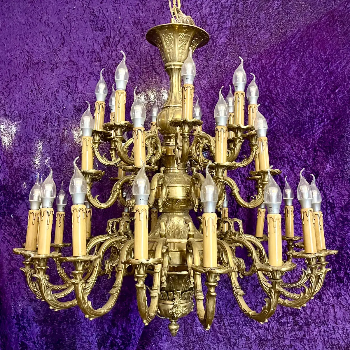 Monumental 24-Light Brass Chandelier, Early 20Th Century - Sold 1