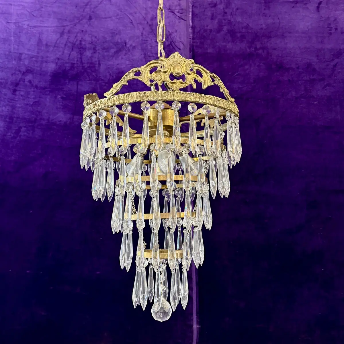 Delos Custom Waterfall Chandelier With Antique Brass Castings - Sold 1