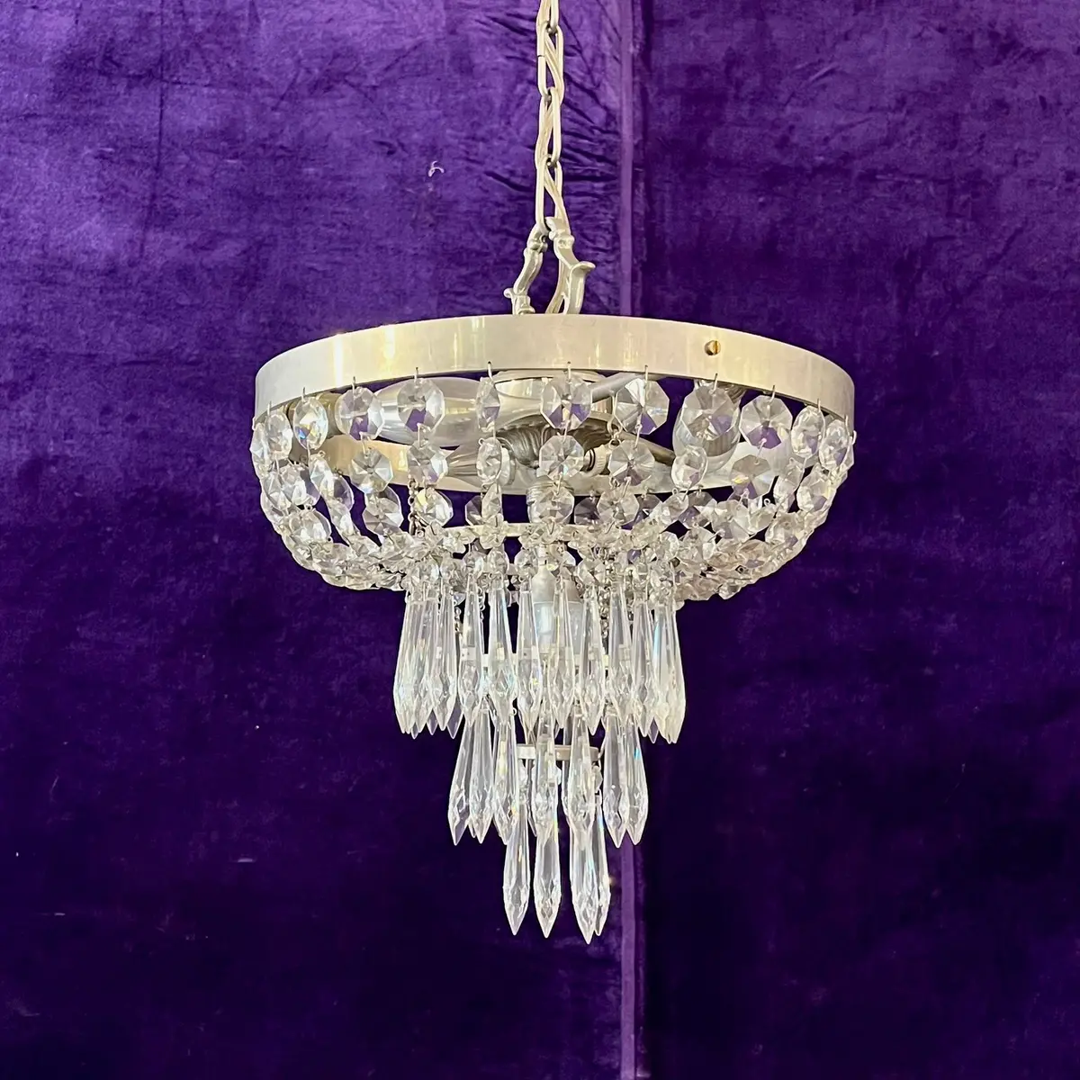 Delos Custom Made Neoclassical Waterfall Chandelier With Nickel Finish - Sold 1