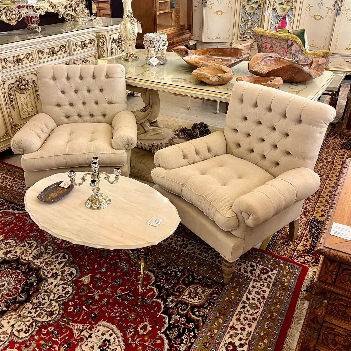 Pair Of Cream Armchairs With Button Back - Sold 1