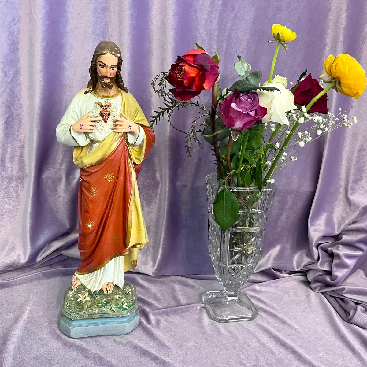 Antique Sacred Heart Of Jesus Statue 1