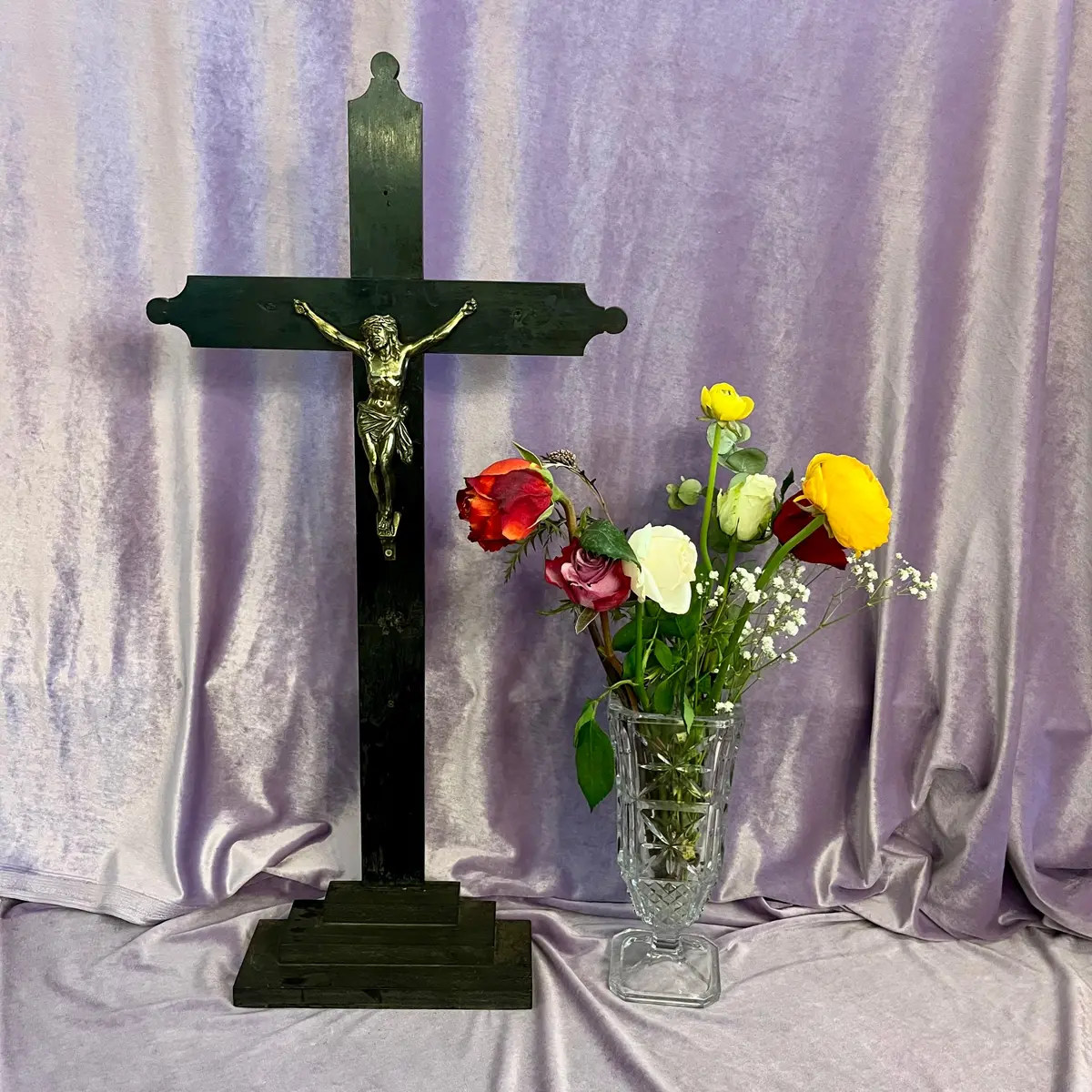 Antique Altar Cross With Brass Corpus Christi 1