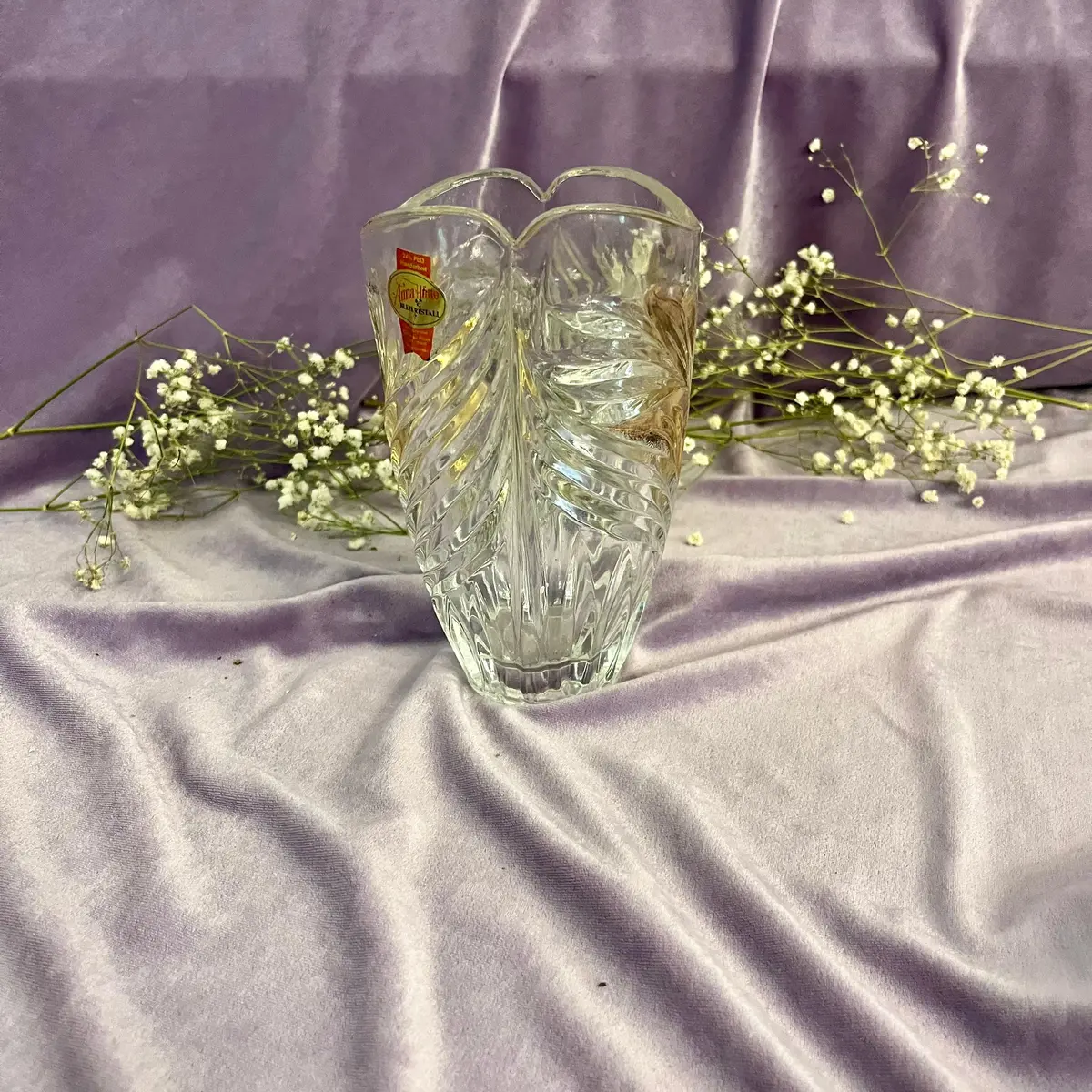 Bohemian Cut Crystal Vase With Gilded Leaf Motif 1