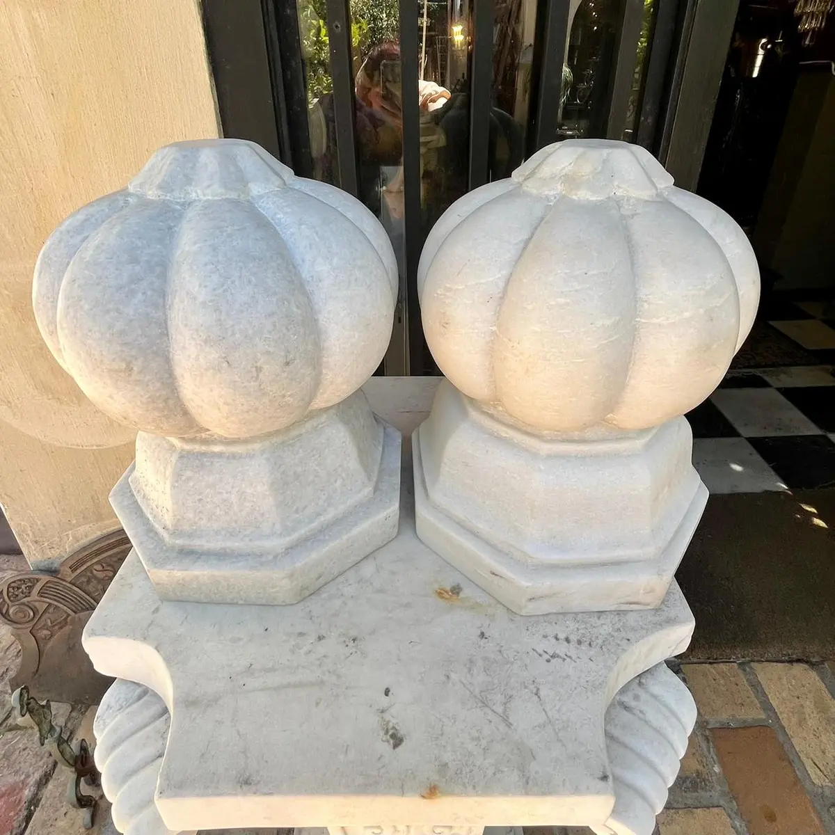 Pair Of Carved Marble Finials 2