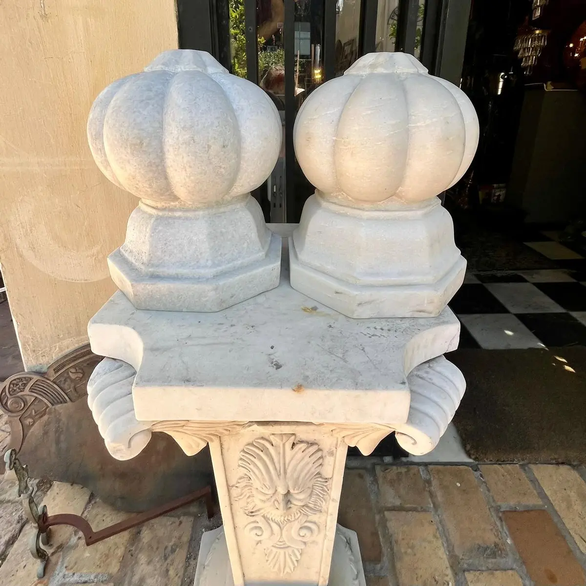 Pair Of Carved Marble Finials 1