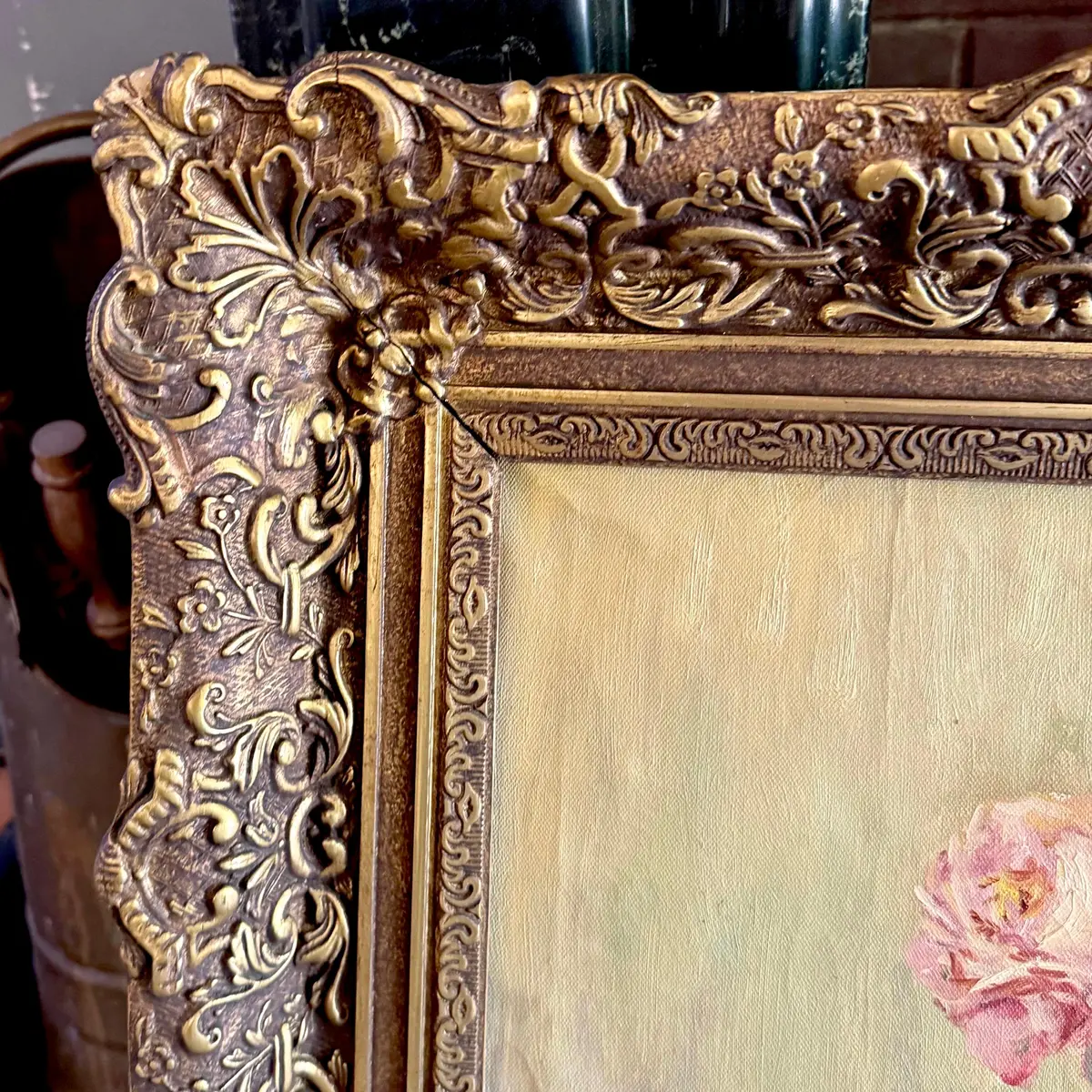 Romantic Still-Life Oil Painting In Ornate Gilt Frame - Sold 2