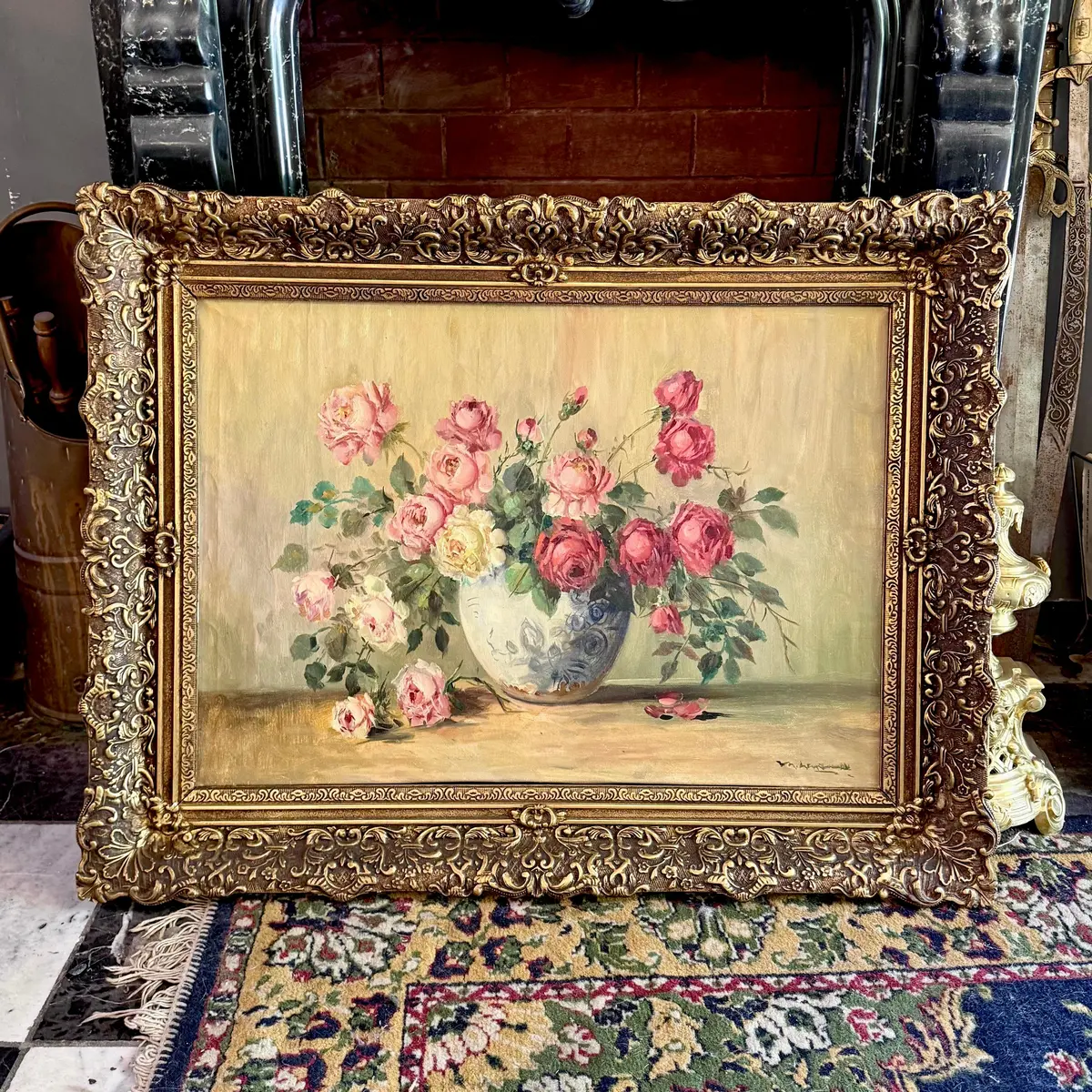 Romantic Still-Life Oil Painting In Ornate Gilt Frame - Sold 1