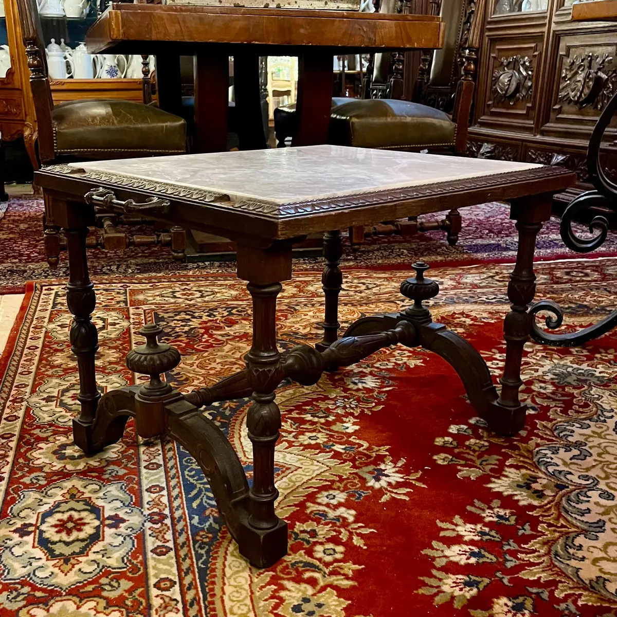 Handsome Antique Oak And Marble Side Table 1