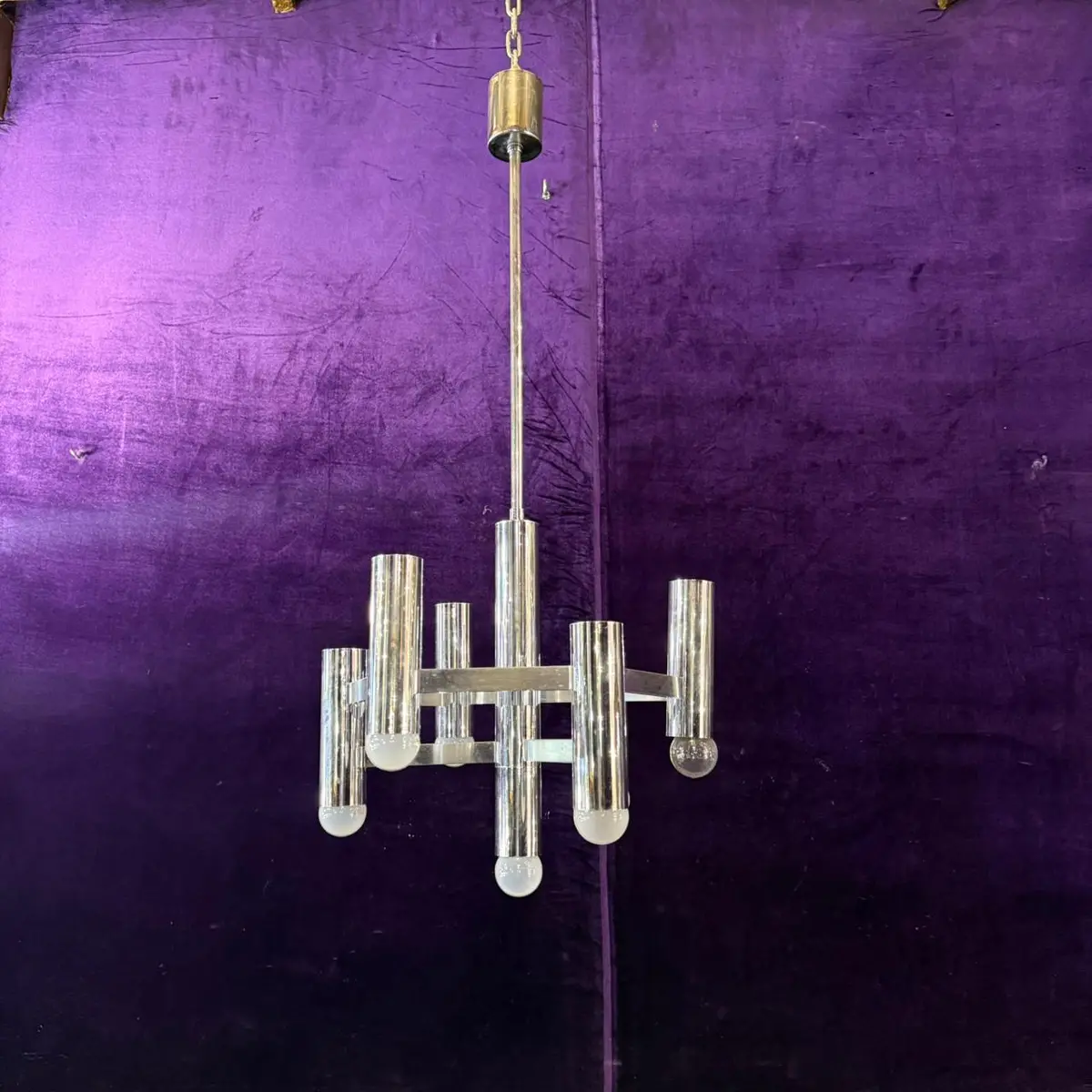 A Vintage Chrome Pendant In The Style Of Sciolari 1