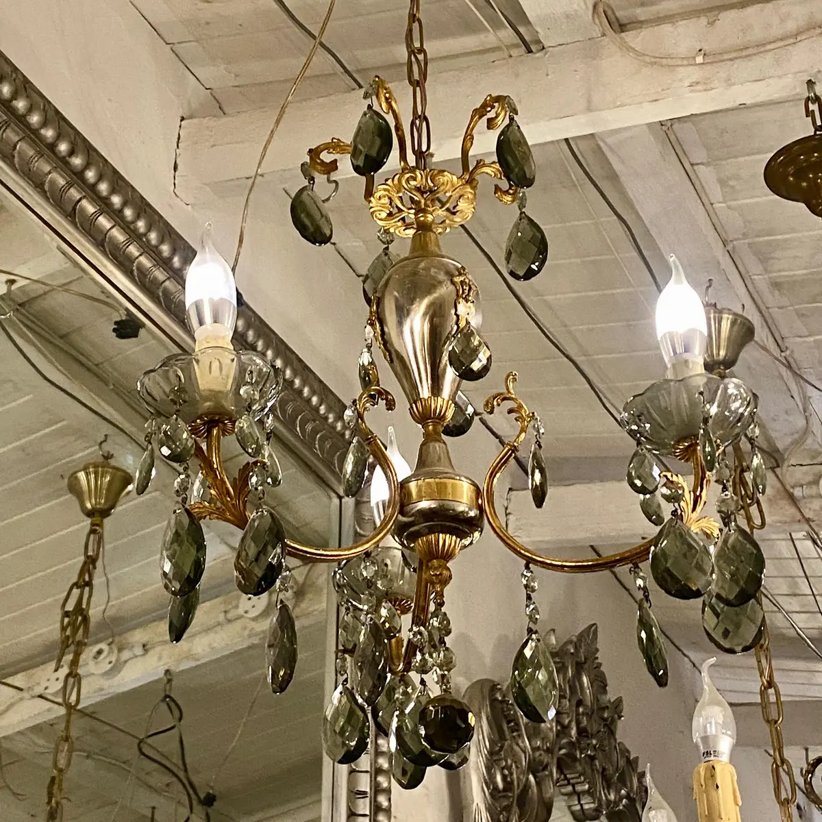 Elegant Nickel And Gilt Chandelier With Smoky Crystals - Sold 1
