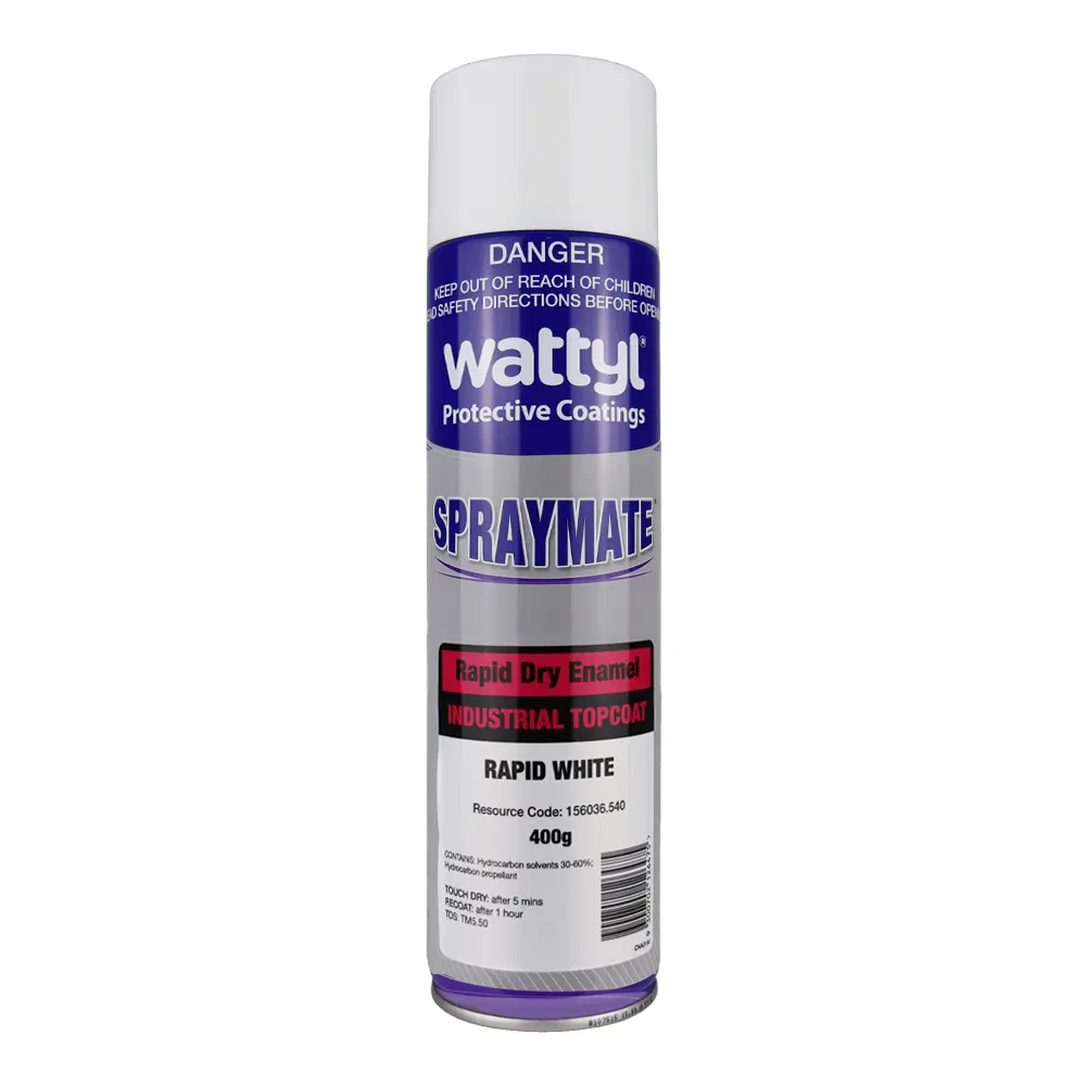 Wattyl Spraymate Industrial Quick Dry 1K Enamel Topcoat 400G Aerosol Gloss White 1