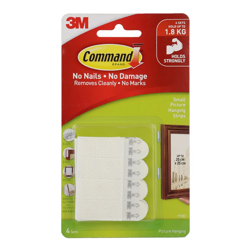 3M Command Small Picture Hanging Strips 4 Pairs Holds 1.8Kg 1