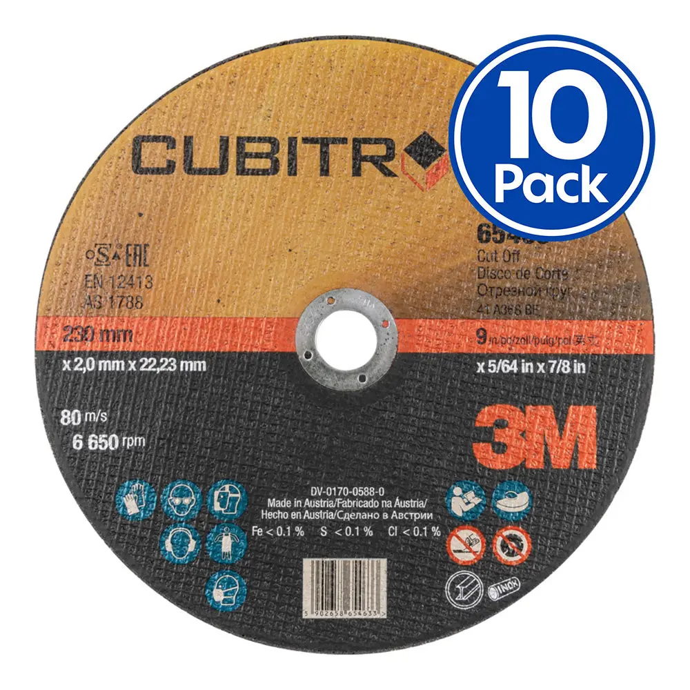 3M Cubitron Ii Cut Off Wheel 65463 230X2x22mm X 10 Pack 9" Cutting Disc 1