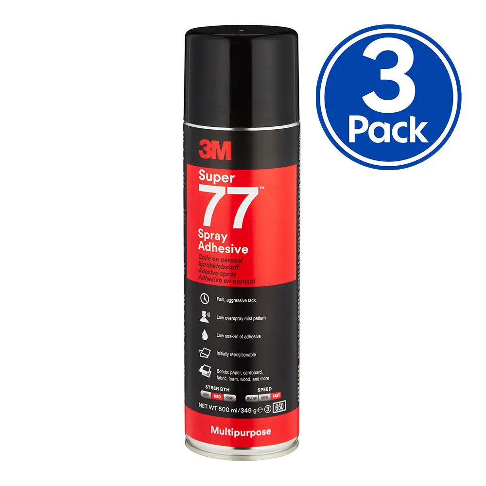 3M Super 77 Multi Purpose Fast Tack Spray Adhesive 375G Clear X 3 Pack 1