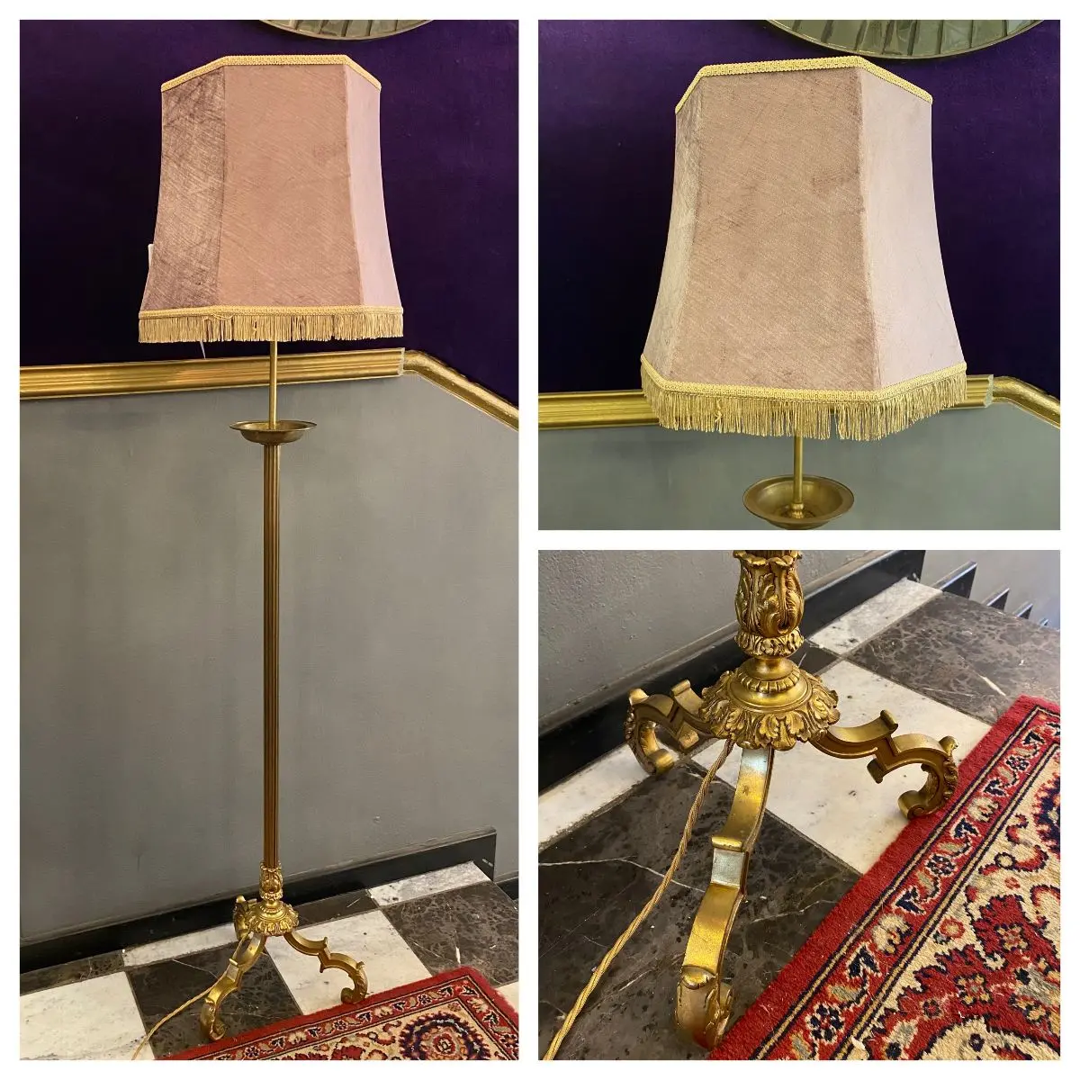 Elegant Antique Polished Brass Standing Lamp - Sold 1