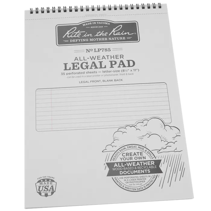Rite-In-The-Rain - #Lp785, Top Spiral Legal Pad, 8.5" X 11" 1