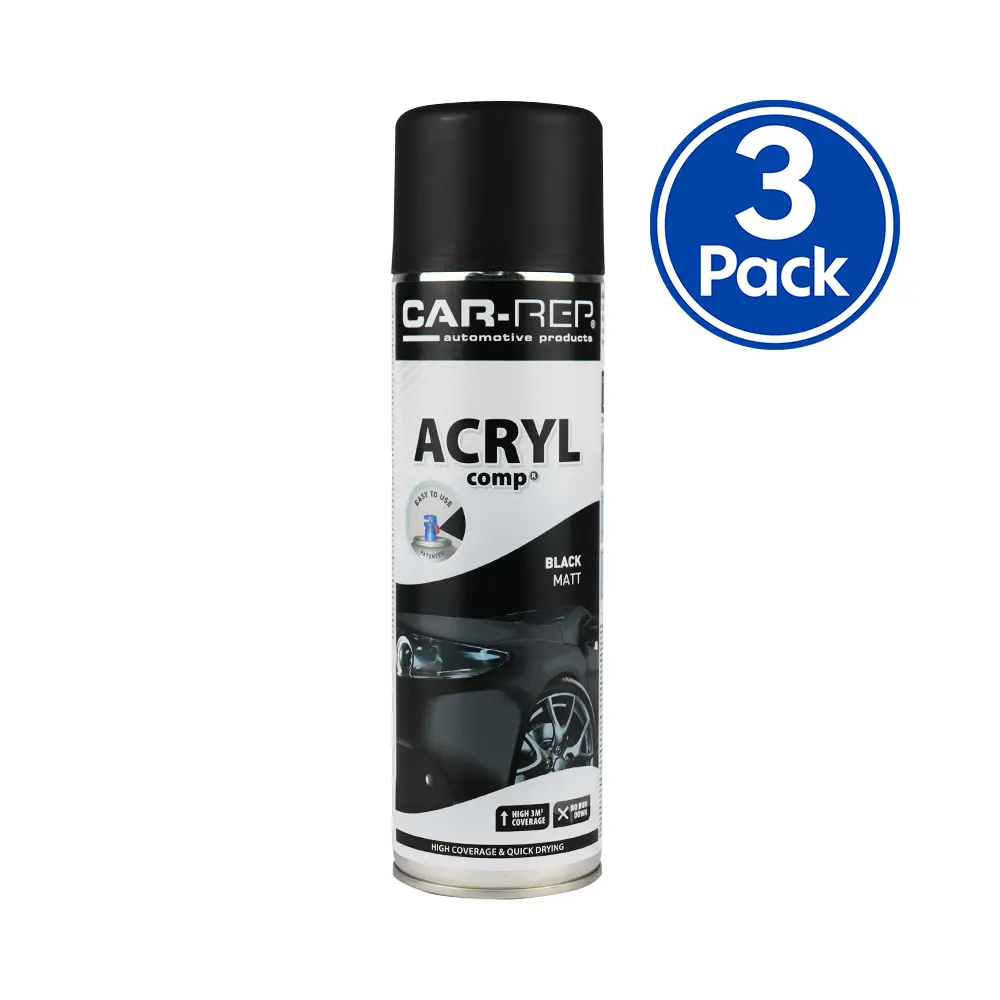 Car-Rep Professional Automotive Matt Acrylic Aerosol 500Ml Black X 3 Pack 1