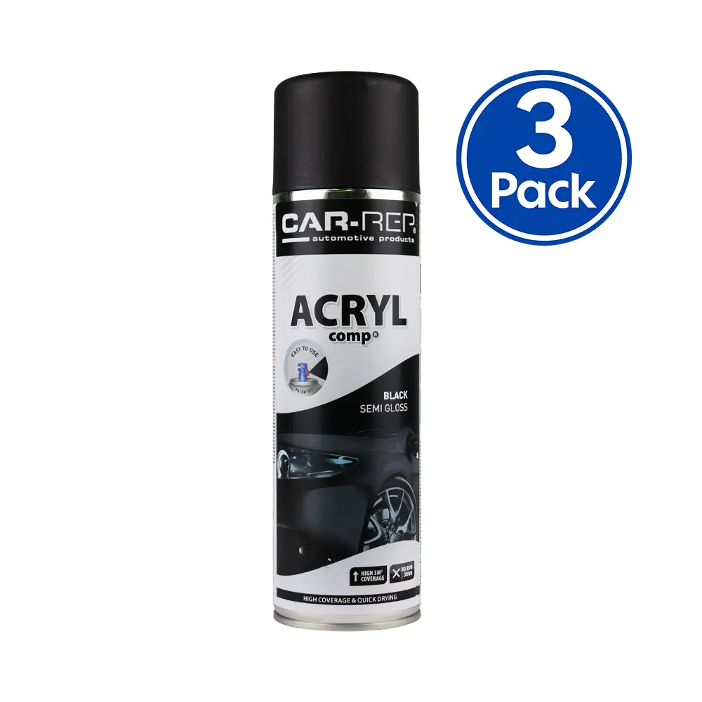 Car-Rep Professional Automotive Semi Gloss Acrylic Aerosol 500Ml Black X 3 Pack 1