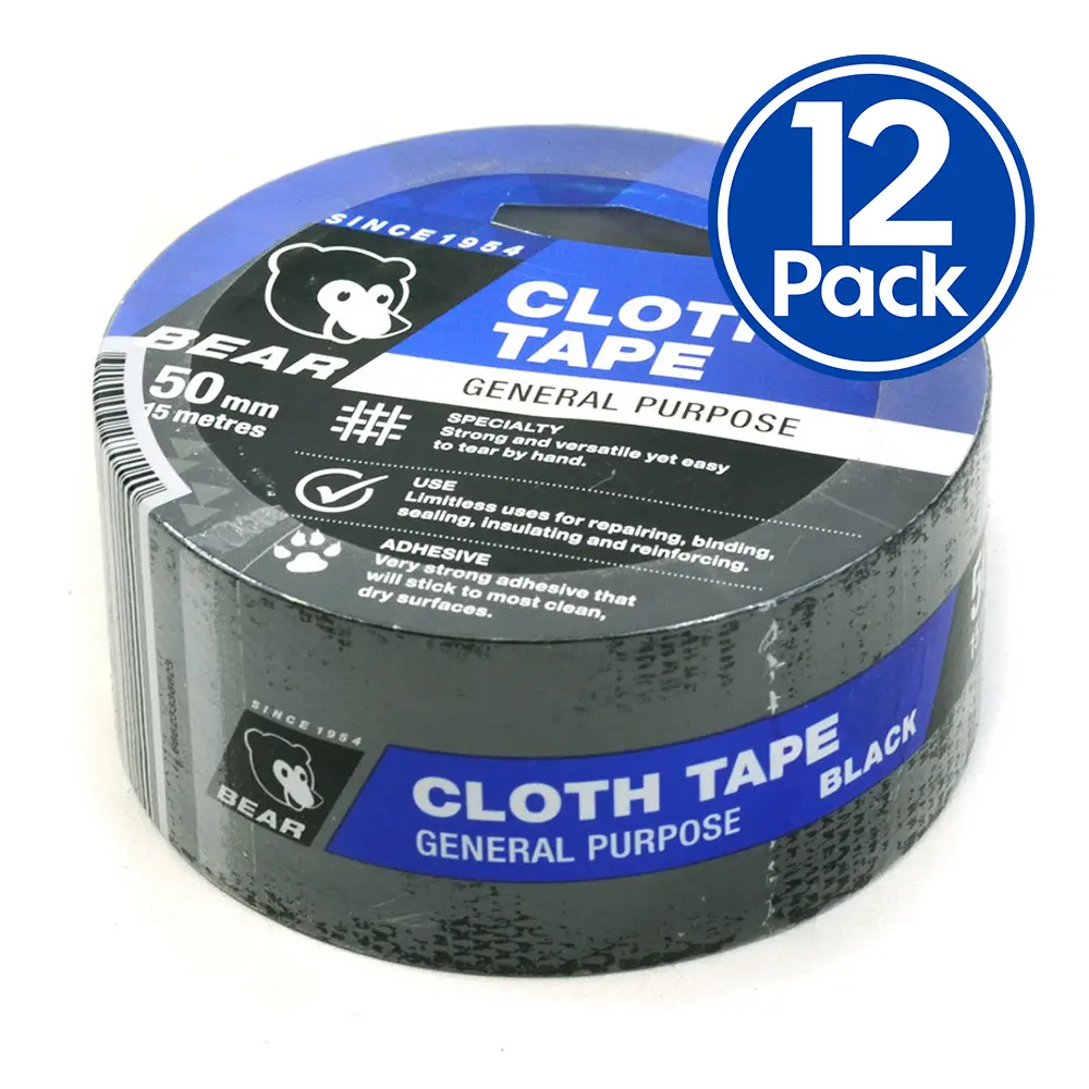 Norton Premium Grade Black Cloth Tape 50Mm X 15M 12 Pack 1