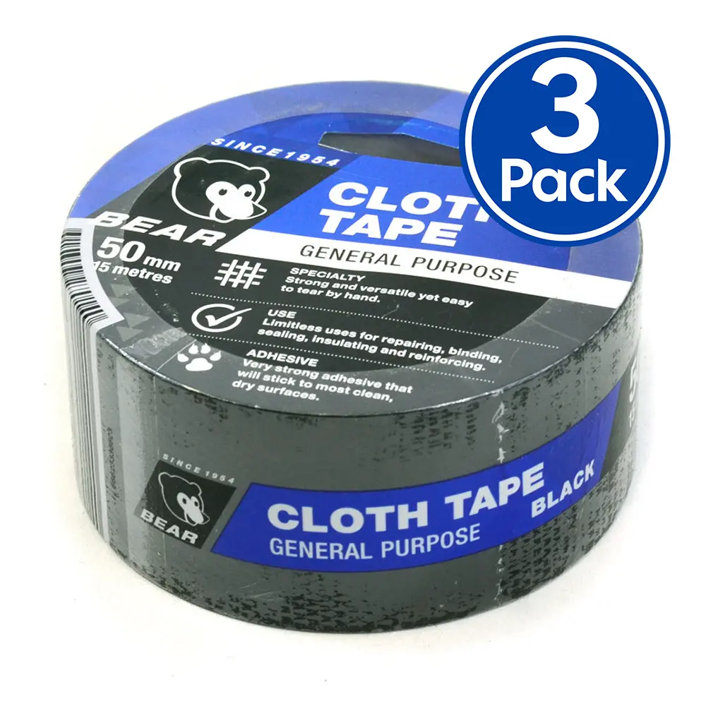 Norton Premium Grade Black Cloth Tape 50Mm X 15M 3 Pack 1