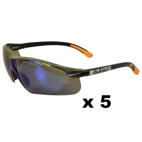 Maxisafe Kansas Safety Glasses As/Nzs1337 Anti Scratch Fog Coating Blue Mirror X 5 1
