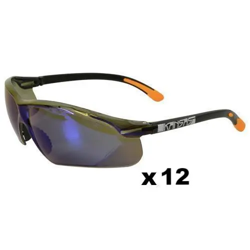 Maxisafe Kansas Safety Glasses As/Nzs1337 Anti Scratch Fog Coating Blue Mirror X 12 1