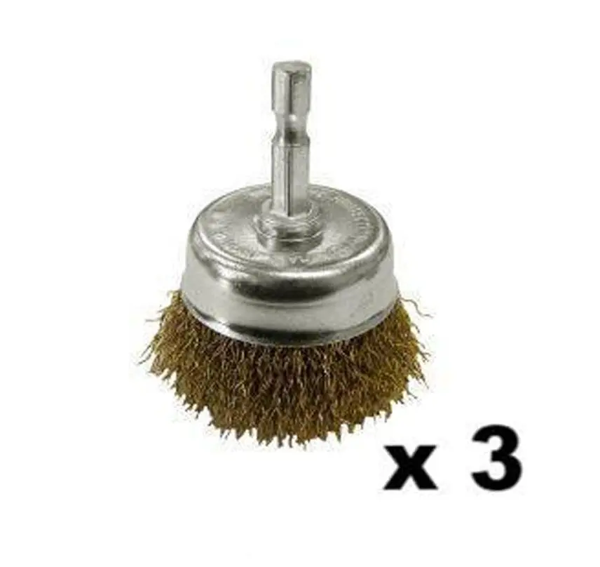 Josco Brumby 50Mm Drill Bit Steel Wire Spindle-Mounted Crimped Cup Brush X 3 1