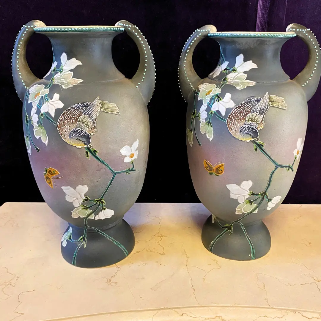 Pretty Pair Of Hand Painted Pottery Vases - Sold 1