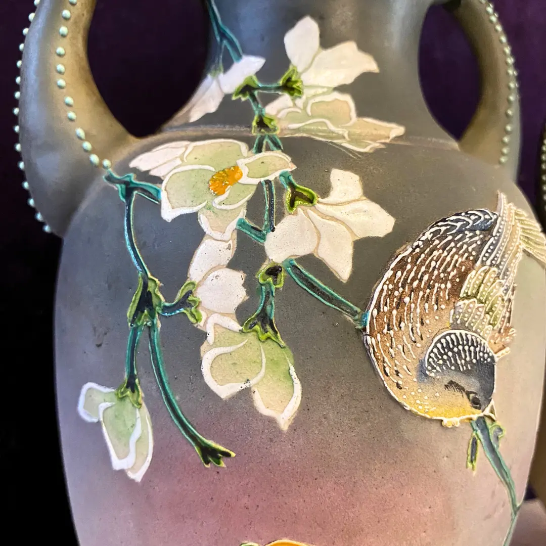 Pretty Pair Of Hand Painted Pottery Vases - Sold 2