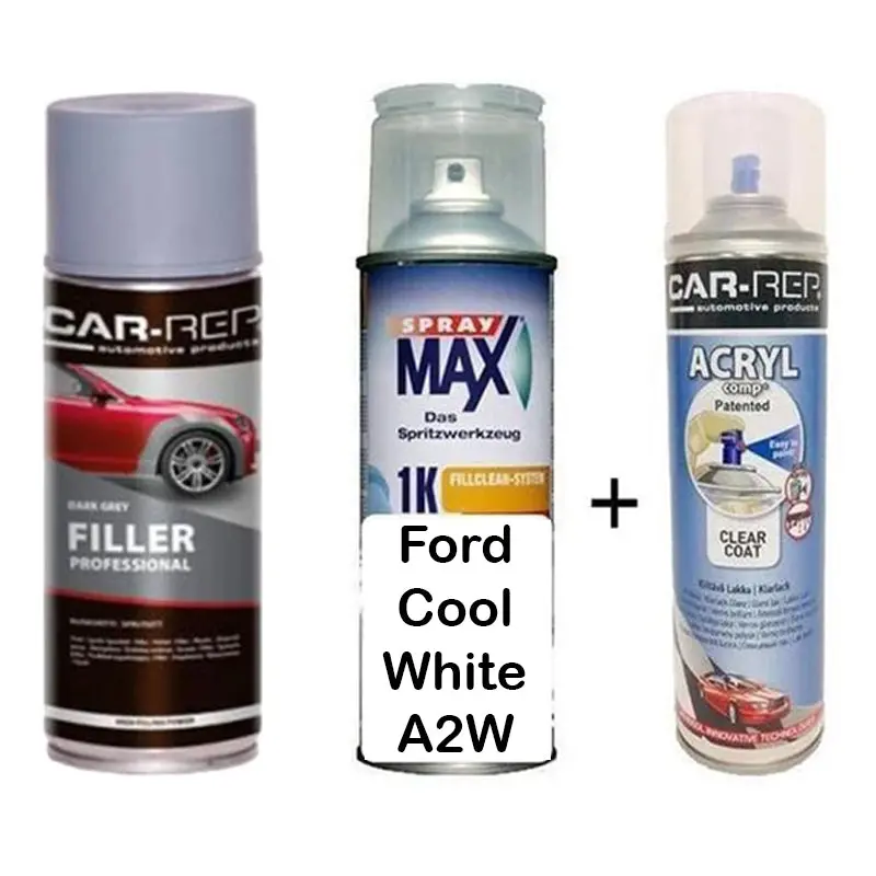 Auto Touch Up Car Paint Can Ford Cool White A2w 1K Clear Coat & Primer 1