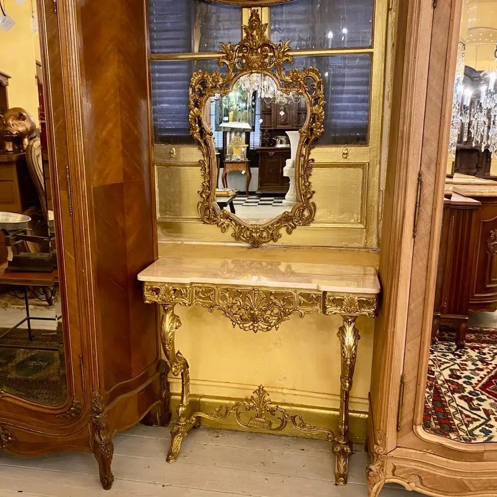 Elegant Antique Gilt Brass Console And Mirror - Sold 1
