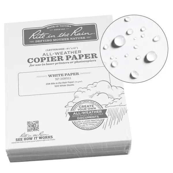 Rite-In-The-Rain - #208511 Copier Paper, 8.5" X 11", White, Case Of 3000 Sheets 1