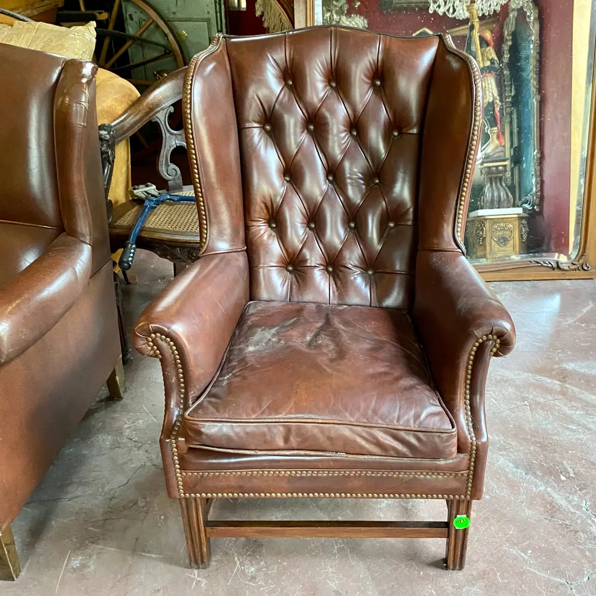 Dark Leather Chesterfield Wingback Armchair - Sold 1