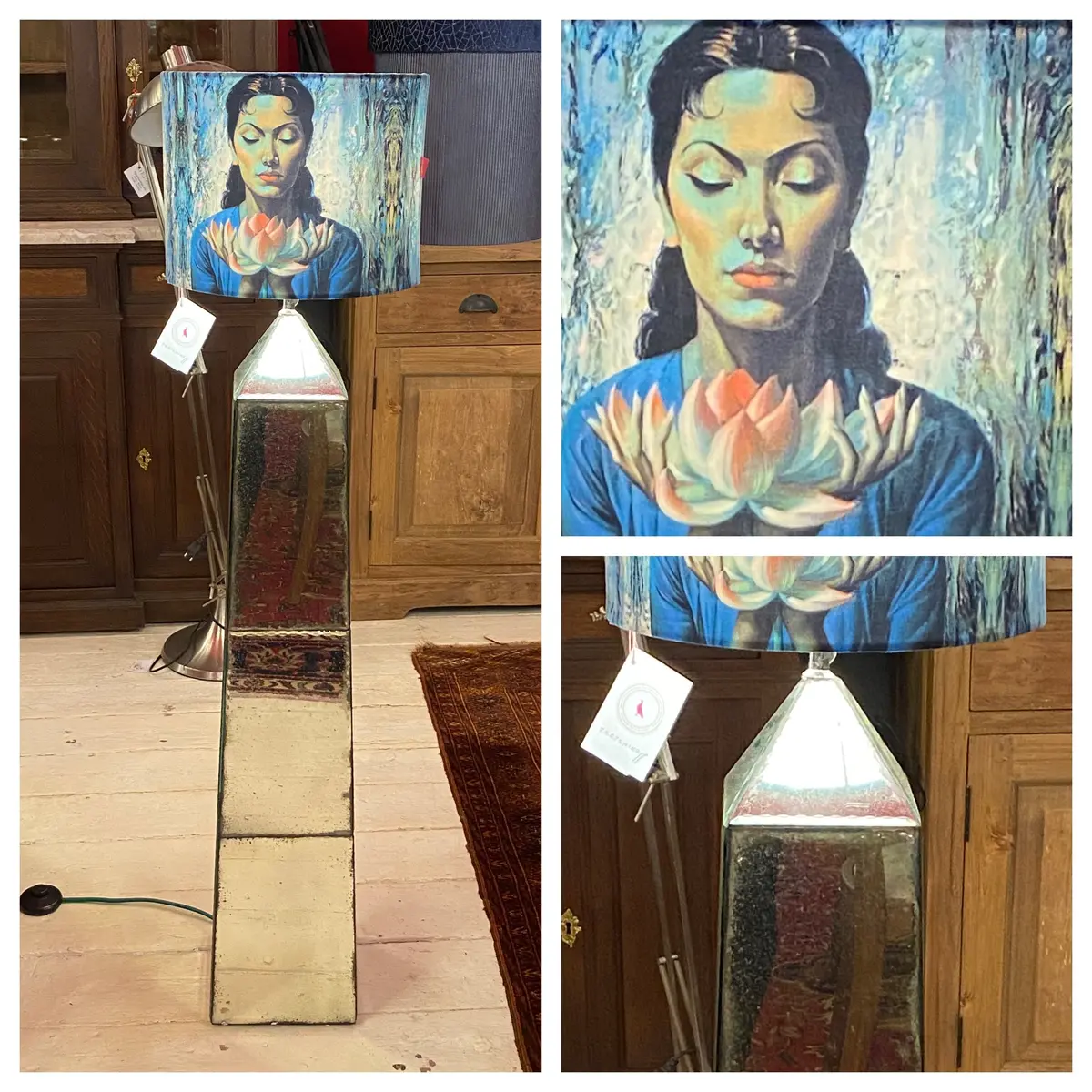 Aged Mirror Standing Obelisk  Lamp 2