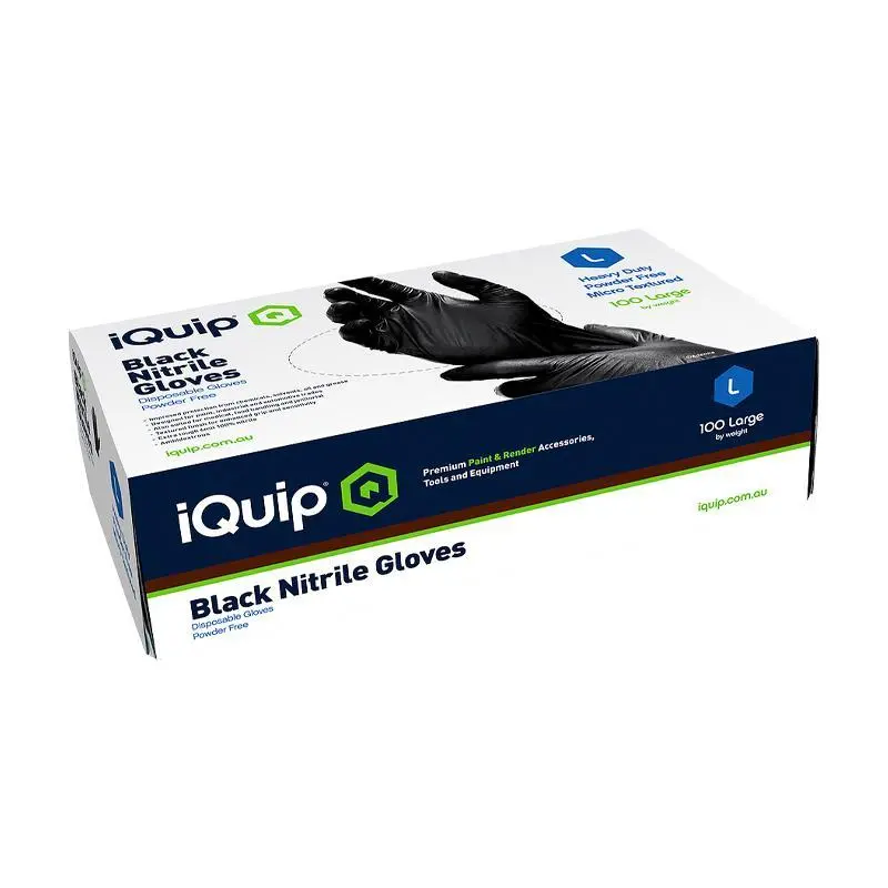 Iquip Textured Black Nitrile Gloves, Paint, Mechanical, Tattoo, Airbrush, Safety, Solvent 1