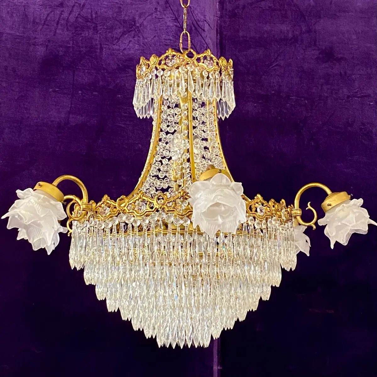 Antique Gilt & Crystal Neoclassical Chandelier - Sold 1
