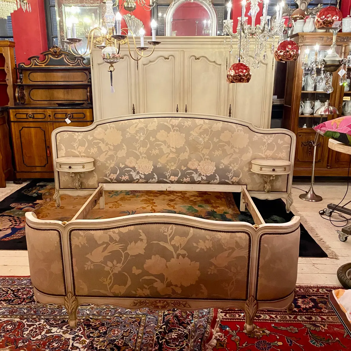 Distressed French Style Queen Bed With Side Tables - Sold 1