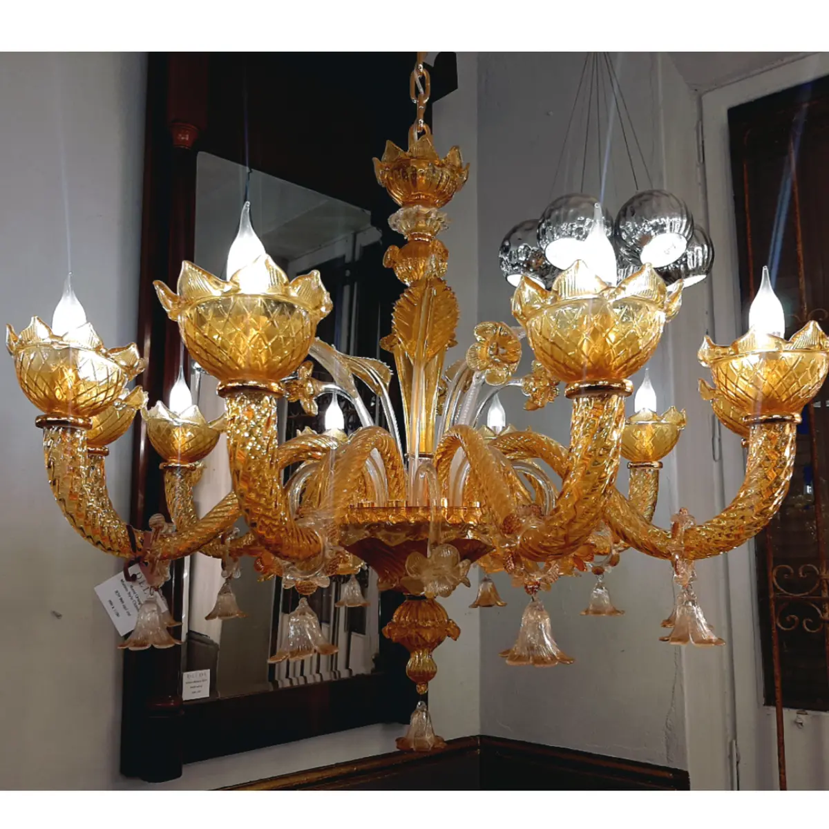 Marigold Coloured Murano Style Glass Chandelier - Sold 1