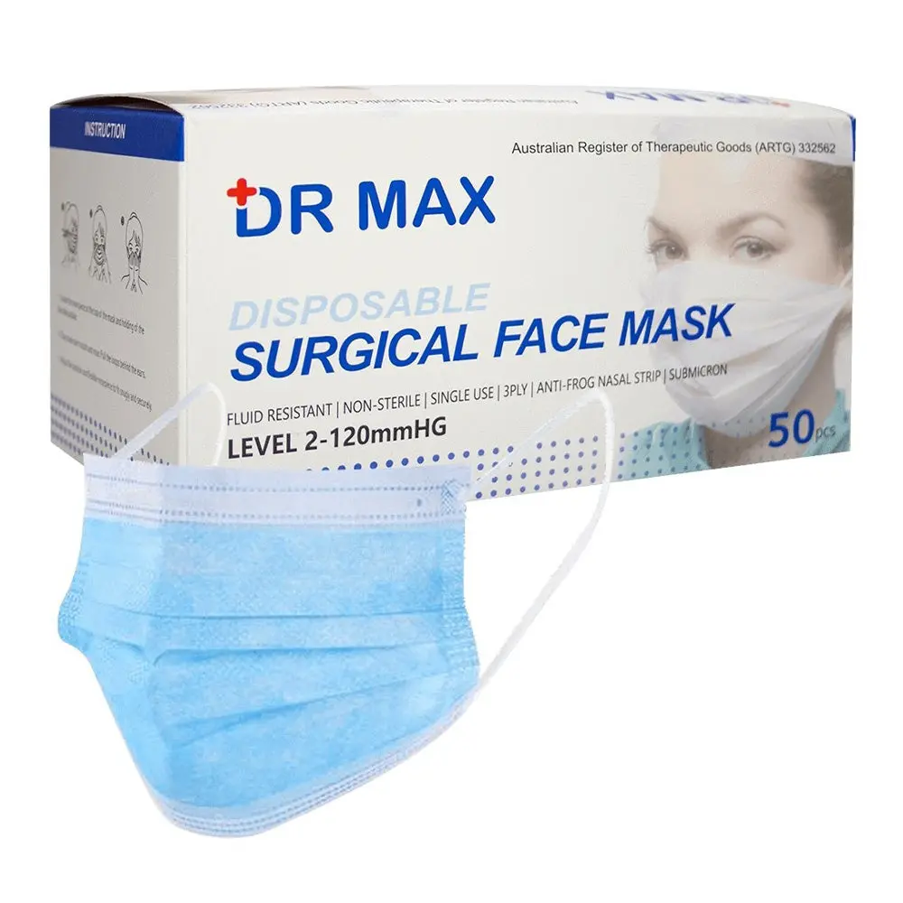 Dr Max 3 Ply Fluid Resistant Disposable Surgical Face Mask X 50 Pack 1