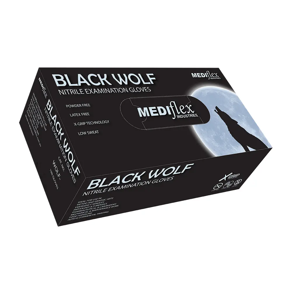 Black Wolf Textured Black Nitrile Disposable No Latex & Powder Gloves X 50 Pairs 1
