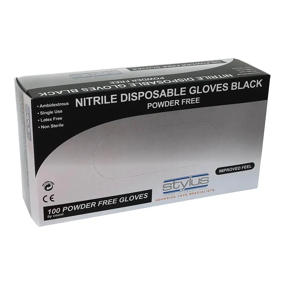 Stylus Black Nitrile Gloves Disposable Powder Free Industrial Grade Large X 100 Pack 1
